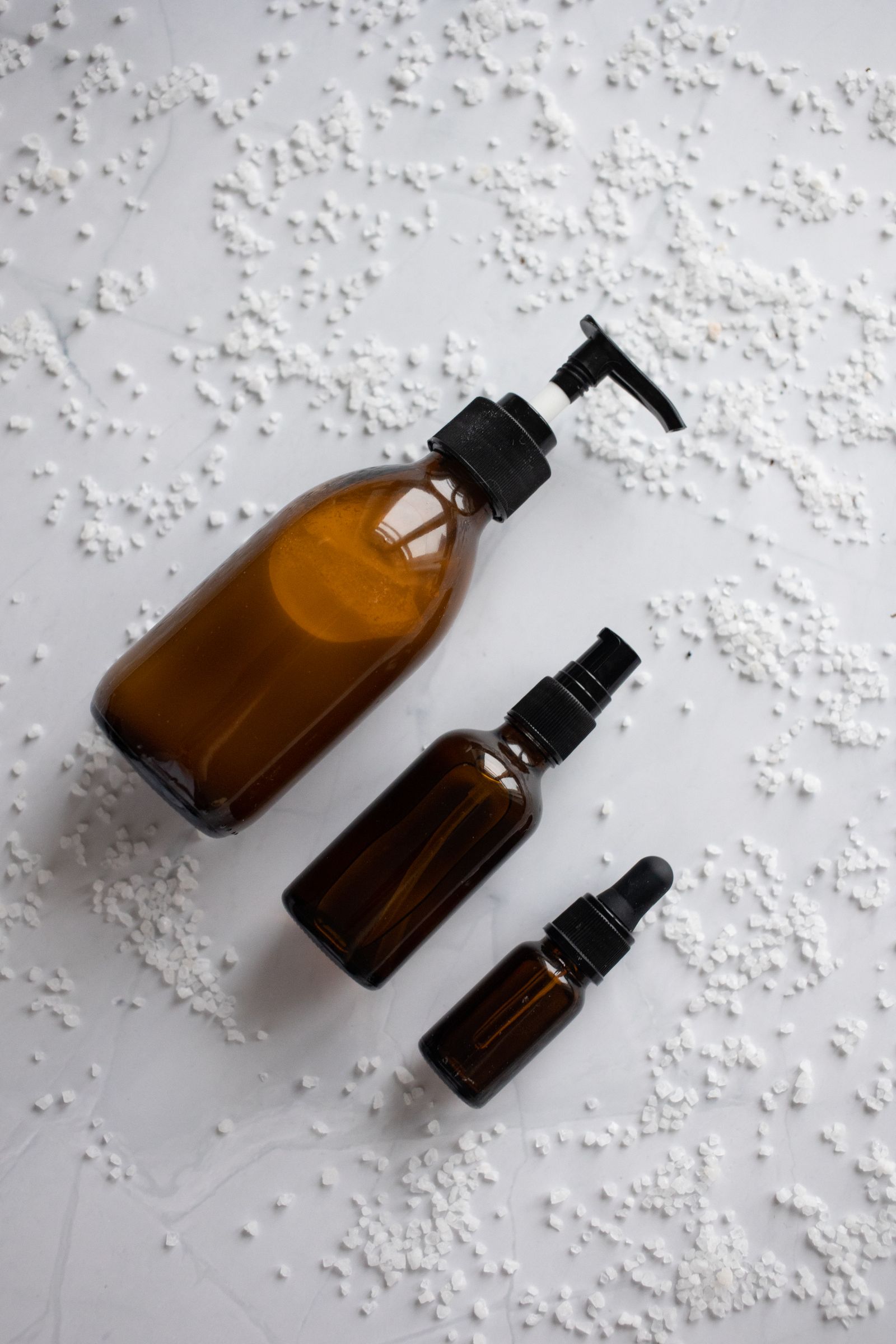 La Flerre laboratory — concentrate bottles on a marble table